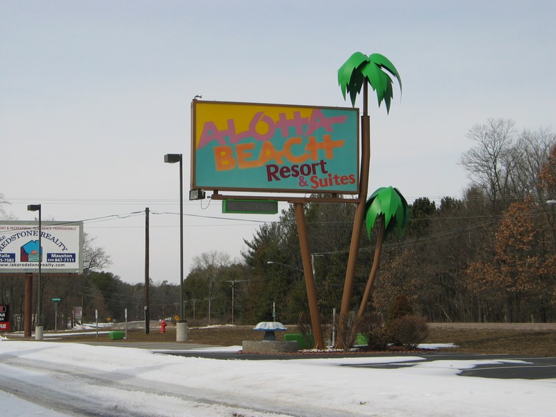 The Aloha Beach's signage. Note the Wisconsin Palm Trees.