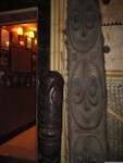 This is a close up of that right side hallway leading back to the restrooms. On the left wall you can sort of make out some of the pictures of other Tiki establishments.
