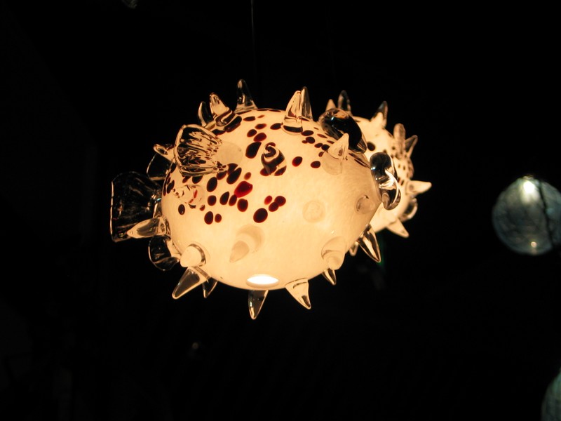 Closer in on one of the "pufferfish" lamps.