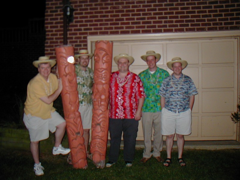 Some of the Kane with silly hats and the Tiki Poles from Honolulu.