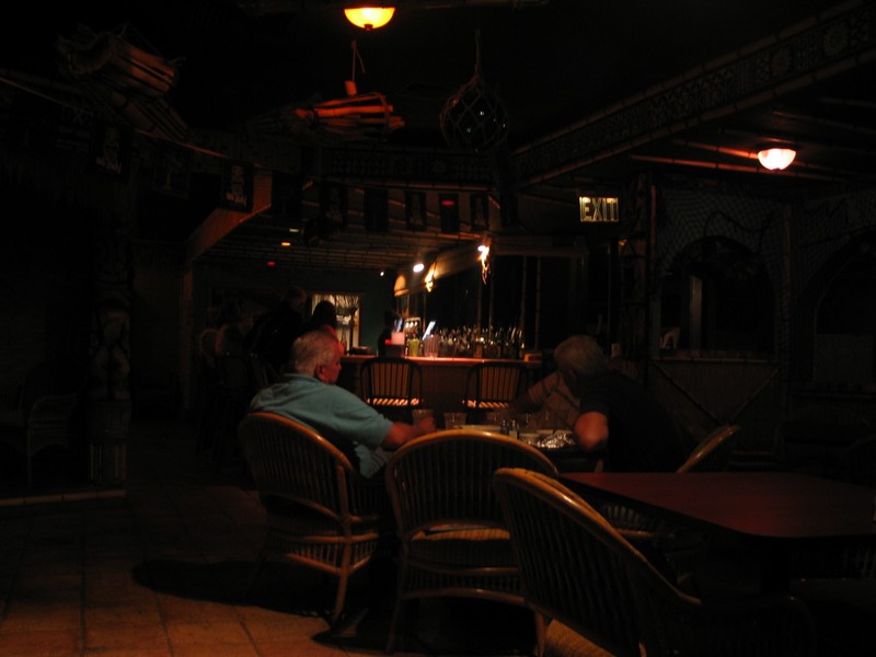 Inside the Reef bar, looking the length of the room, from the back corner, towards the bar.
