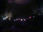 An even worse picture, gazing up at the high ceiling with bamboo and Tiki lights up above.