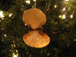 One of the many small ornaments on the Yule tree- each carefully crafted by our hostess for the evening. The enture tree was covered with seashells and pearls.