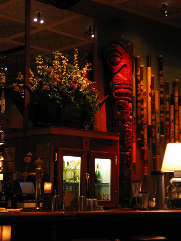 The giant Marquesan Tiki to the right of the bar.
