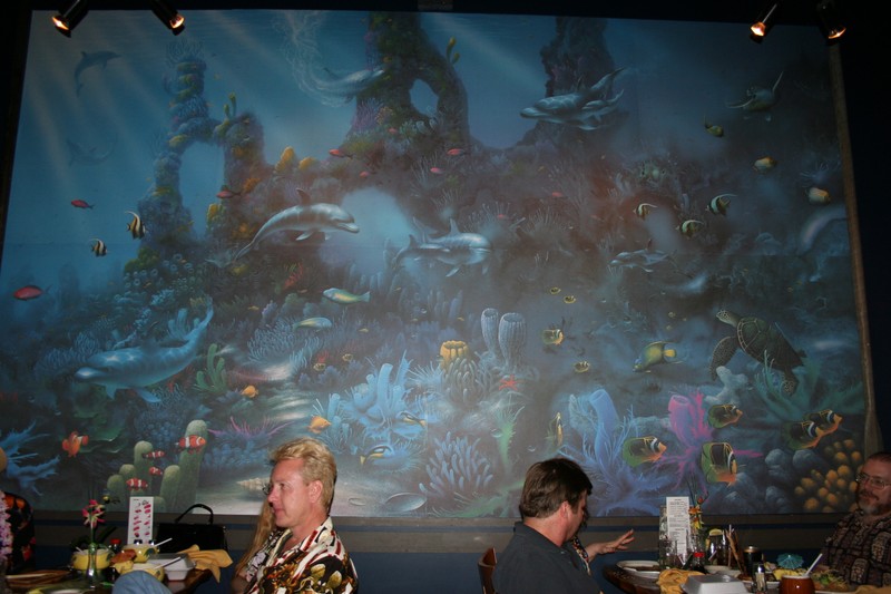 One of the first things you notice in the private room is the huge undersea mural, complete with a Honu!