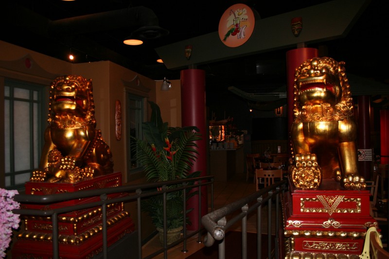 After a drink or two, descend the ramp between the gigantic golden foo dogs and pick a table, either in the main area, or one of the more private rooms.