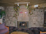 The big Tiki fireplace head on with flash.