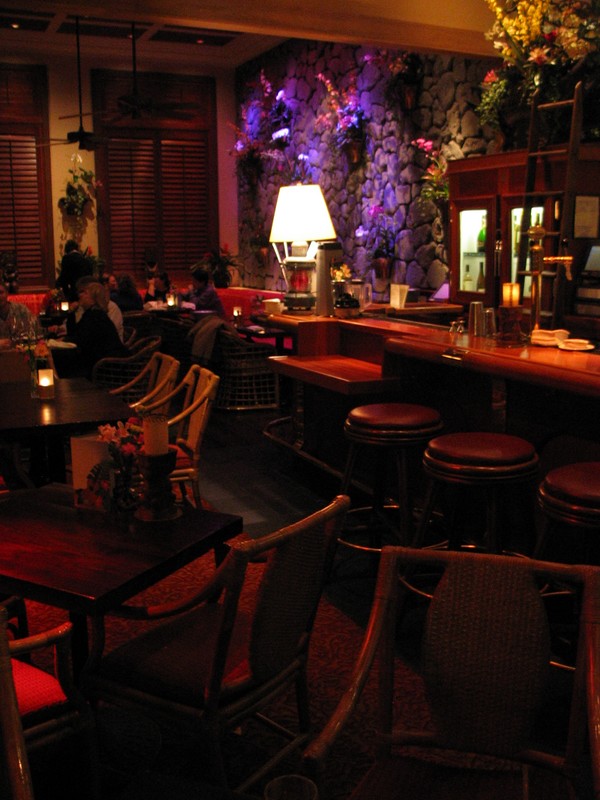 Looking across the back of the bar towards the lava rock wall.